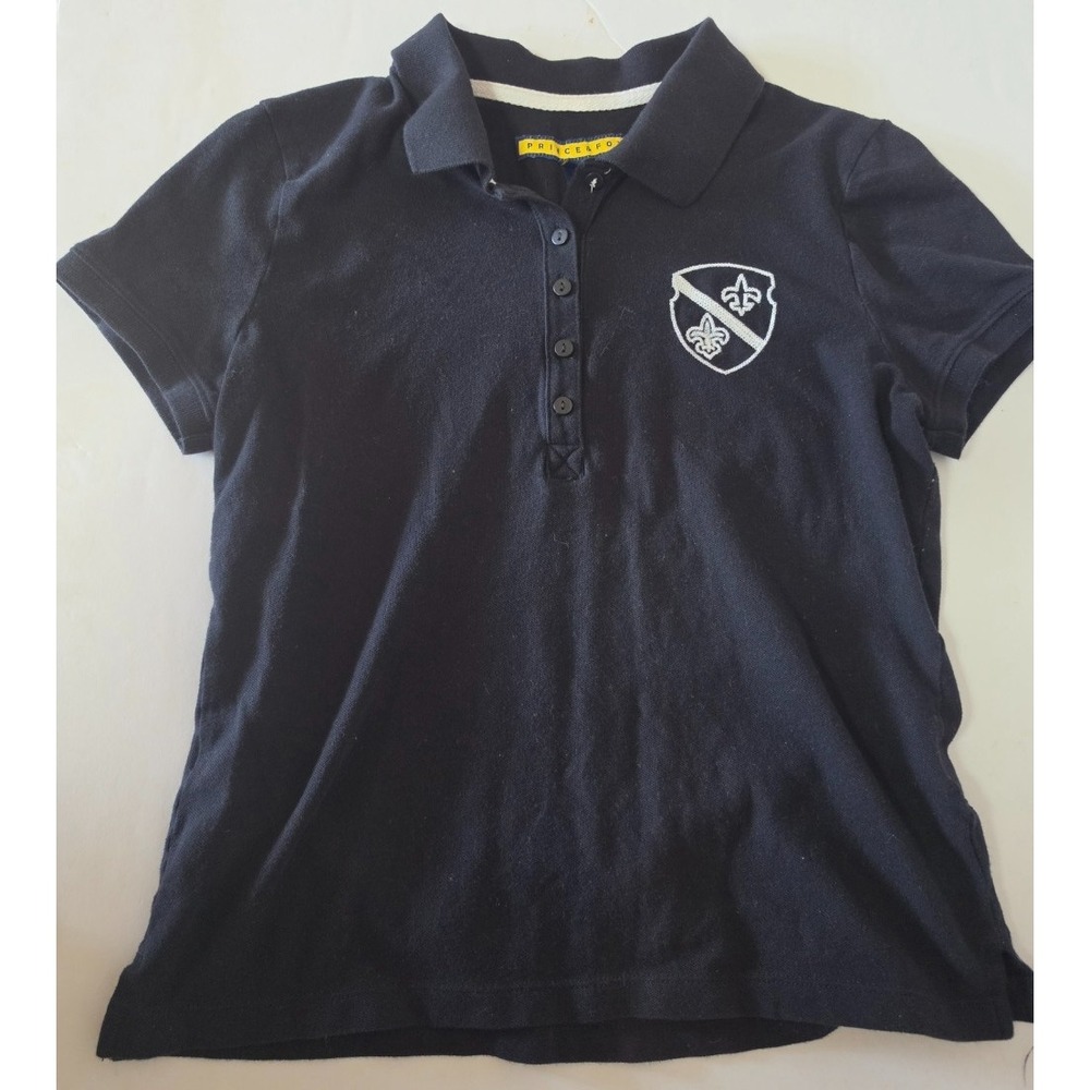 Prince & Fox Kids Polo Shirt Black Fleur De Lis Patch Cotton Blend Size L/G